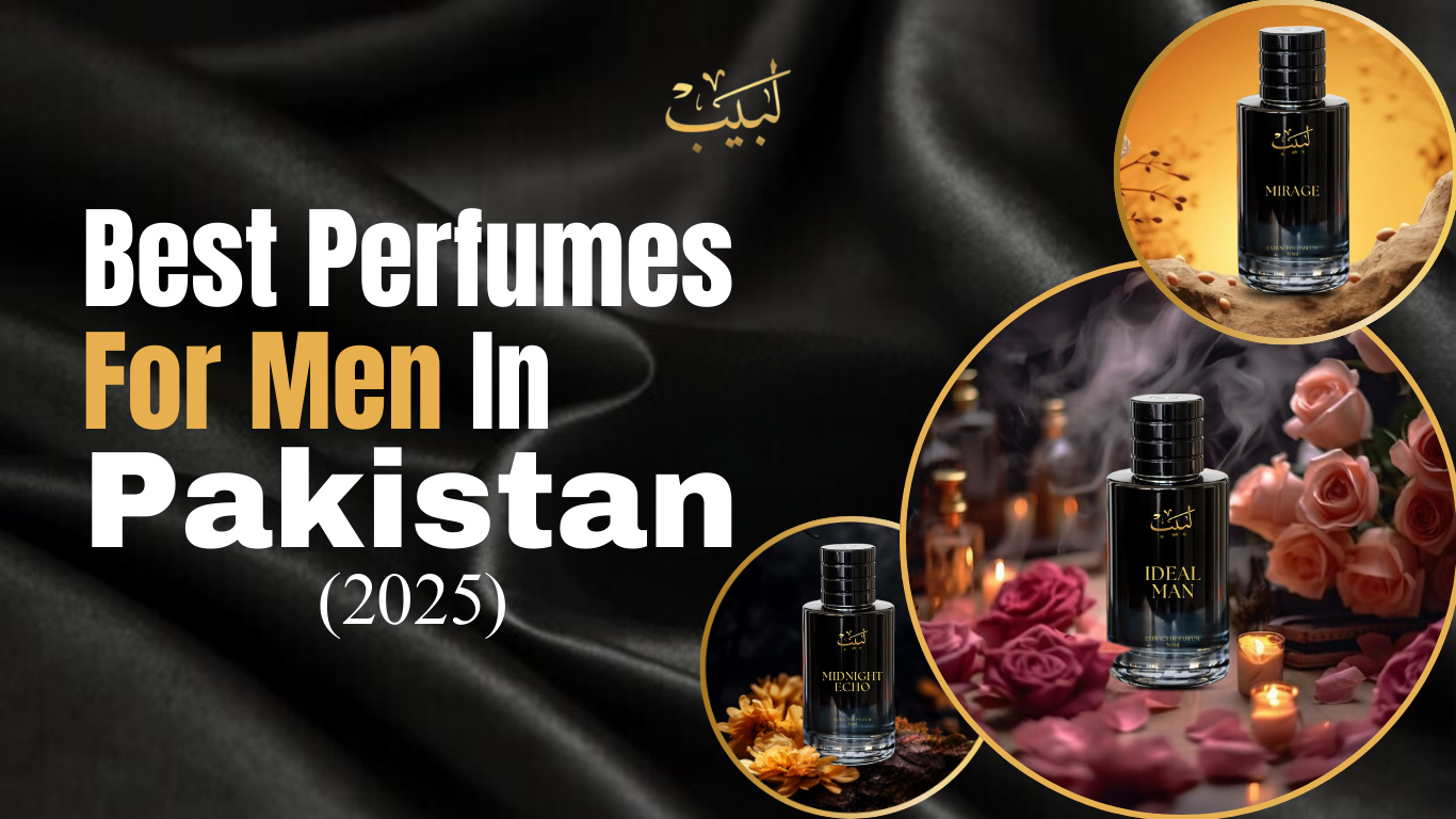 "An image displaying the heading 'Best Perfumes for Men in Pakistan (2025)' with a stylish design highlighting top men's fragrances."