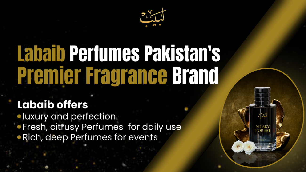 "An image displaying 'Labaib Perfumes – Pakistan's Premier Fragrance Brand' with a stylish design, highlighting 'What Makes Labaib Perfumes Special for Men in 2025?'