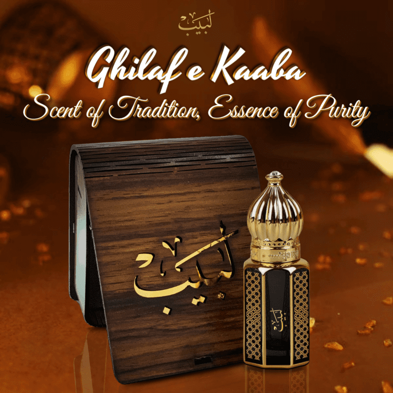 "Ghilaf e Kaaba attar by Labaib – inspired by the sacred black cloth of the Holy Kaaba, symbolizing purity and spirituality"