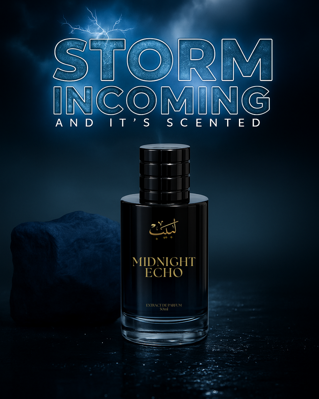 Midnight Eco Perfume bottle – elegant, eco-friendly fragrance with a bold and luxurious design