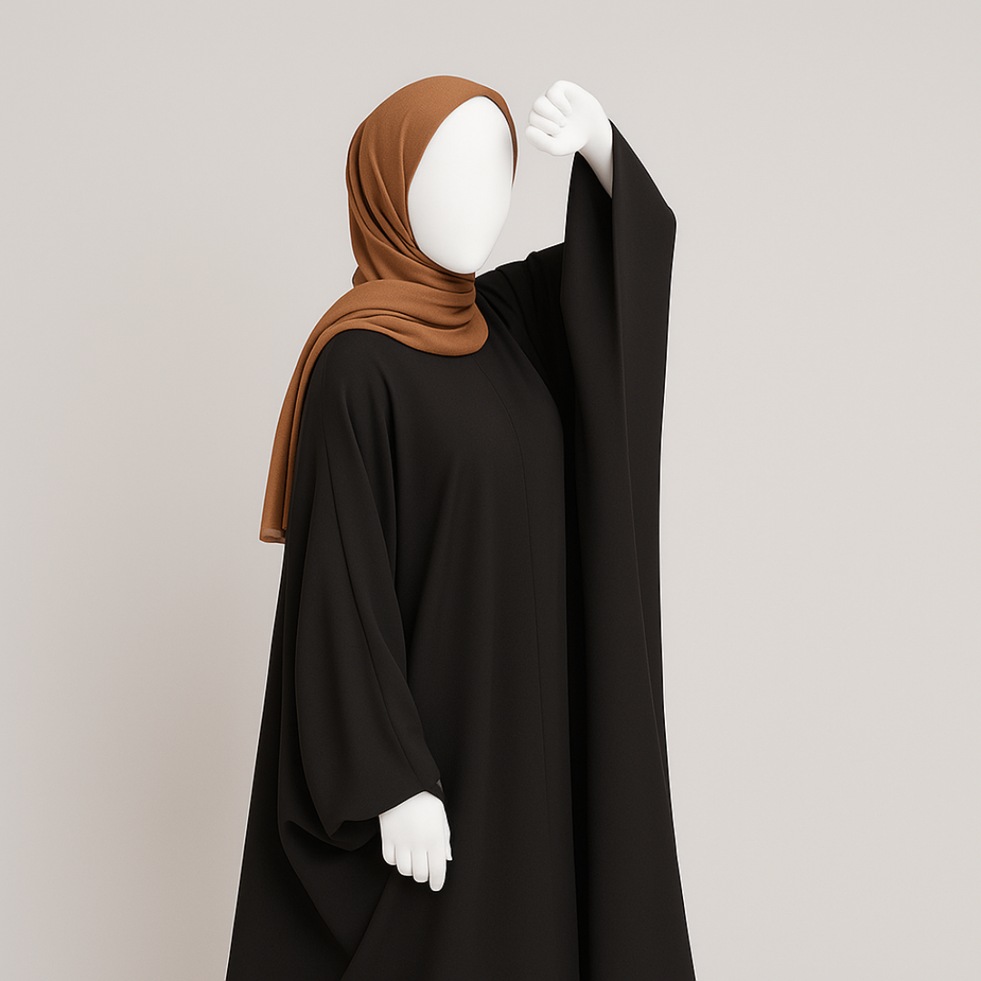 Classic Black Satin Butterfly Abaya