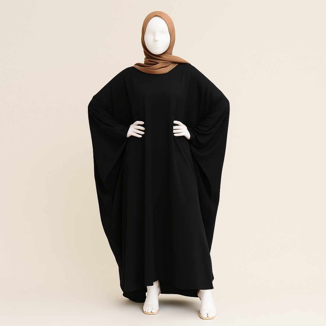 Classic Black Satin Butterfly Abaya