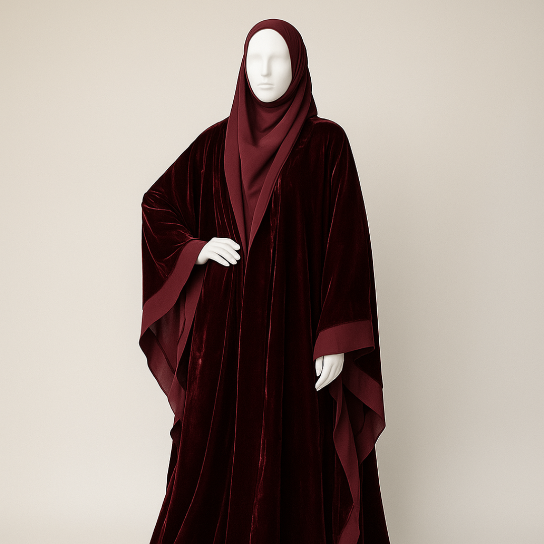 Maroon Velvet Butterfly Abaya