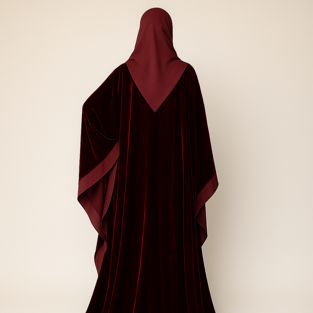 Maroon Velvet Butterfly Abaya Style