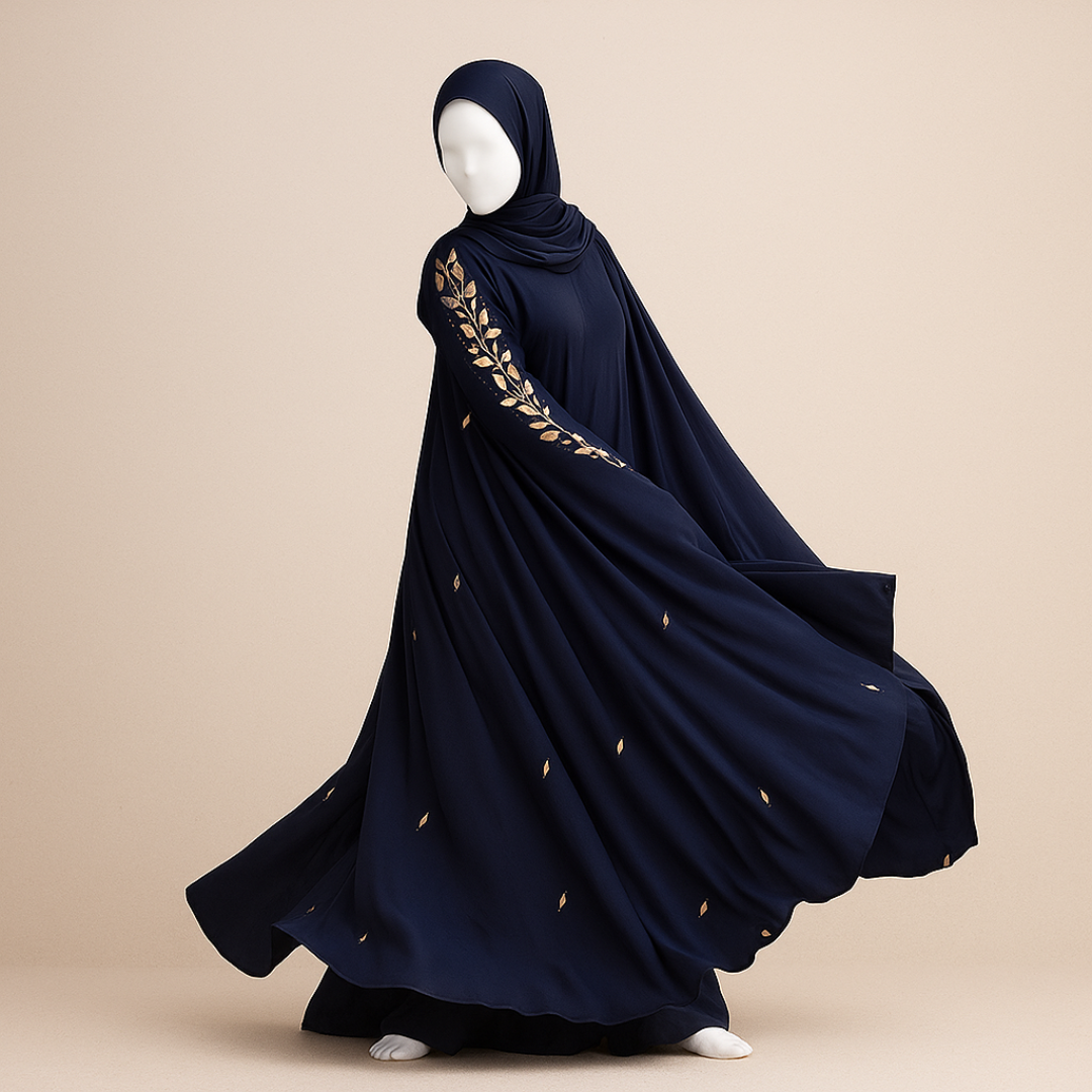 Navy Blue Embroidered Butterfly Abaya