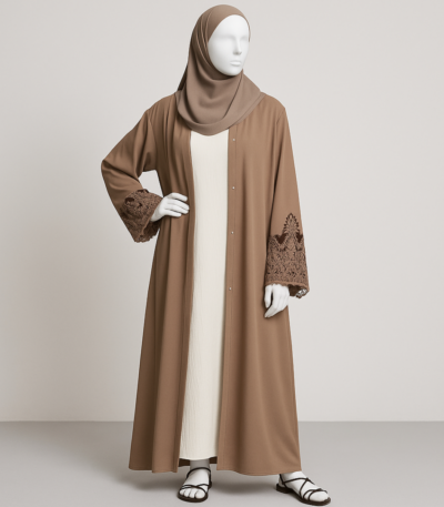 Beige Stone Front Open Abaya