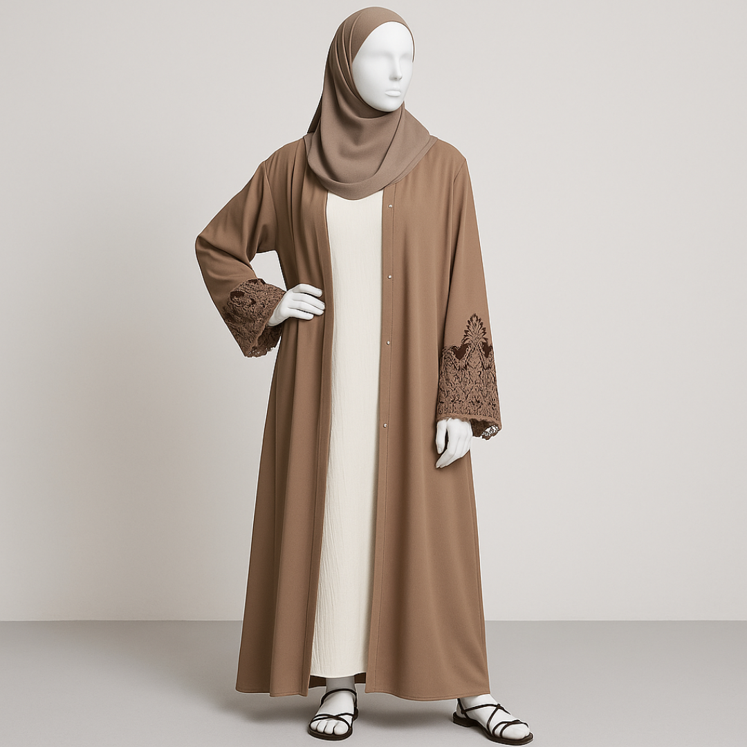 Beige Stone Front Open Abaya