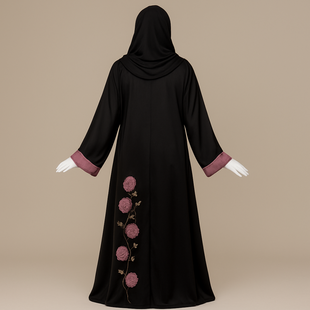 Blush Petals Embroidered Abaya