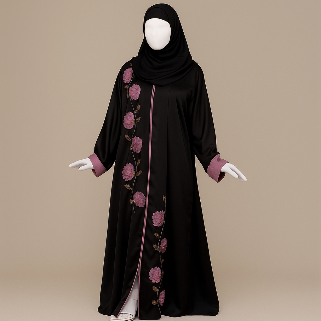 Blush Petals Embroidered Abaya