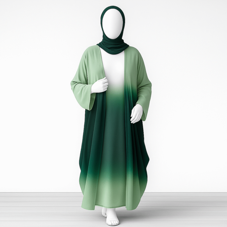 Olive Green Dual Tone Open Abaya