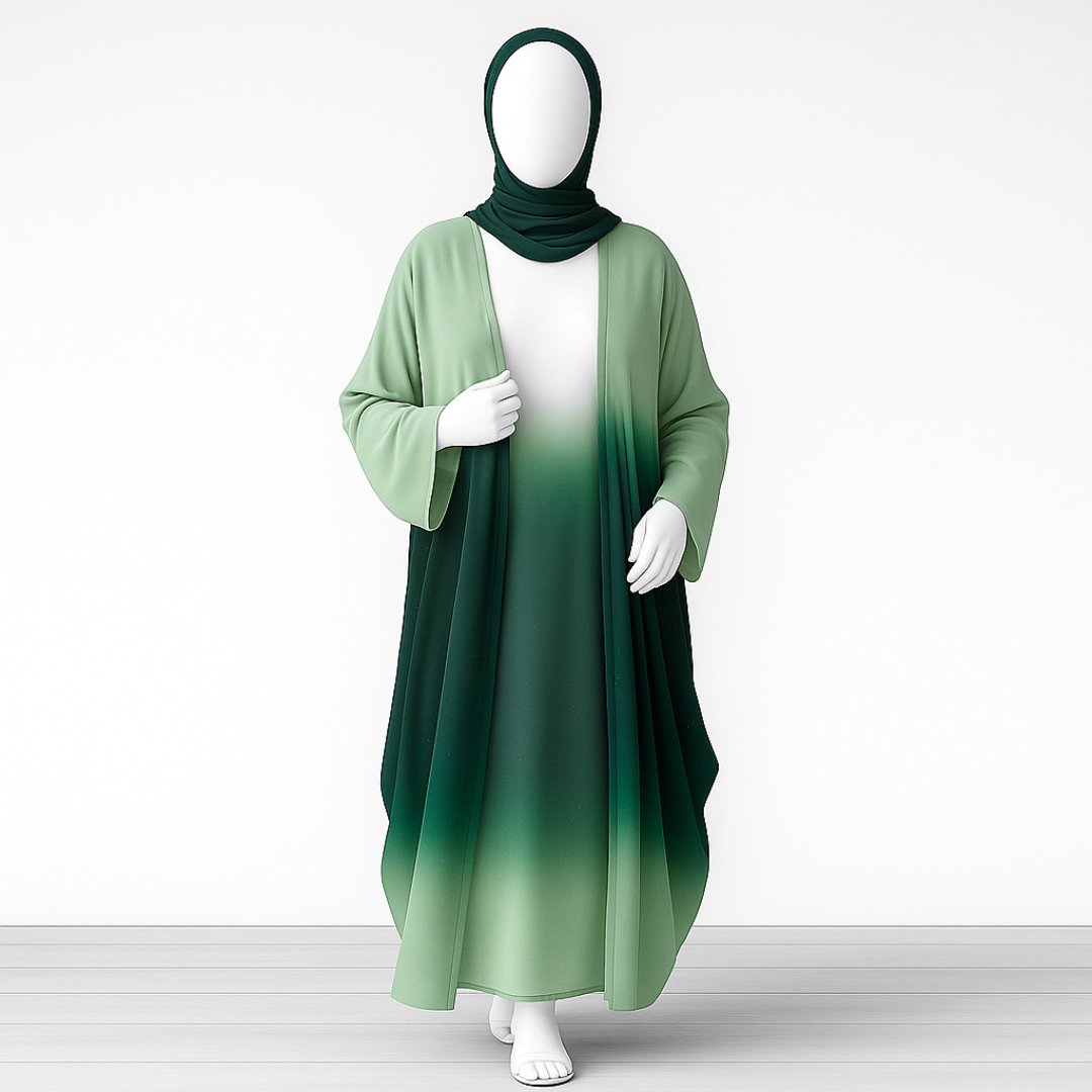 Olive Green Dual Tone Open Abaya