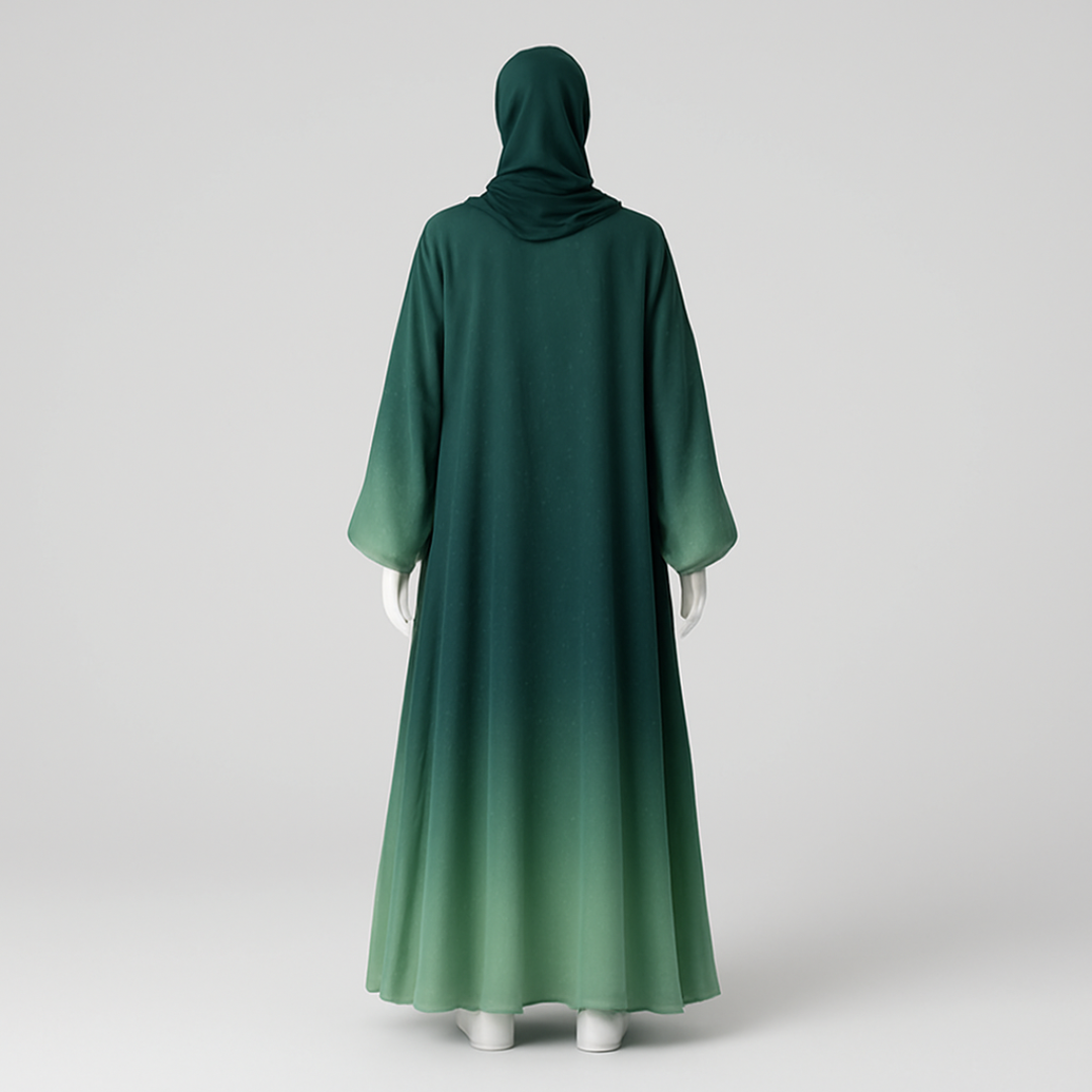 Olive Green Dual Tone Open Abaya